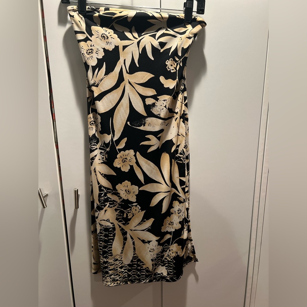 The Limited strapless tropical print black & tan.